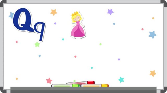 Educational Alphabet Animation for Letter Q on a Whiteboard