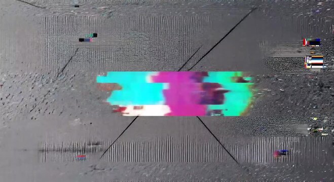 glitchy digital static frame with abstract noise and color artifacts