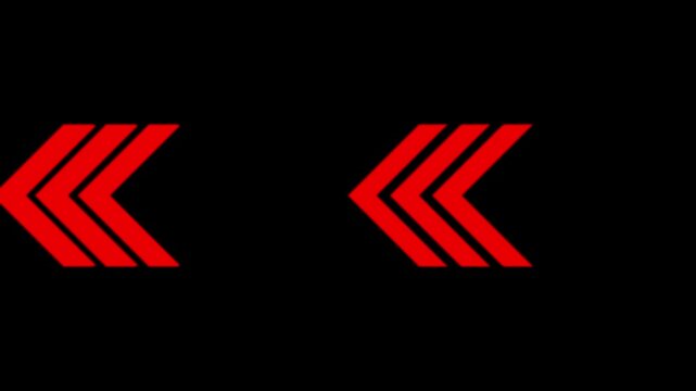 Red Glowing Neon Chevron Arrows Moving Backward on Black Background