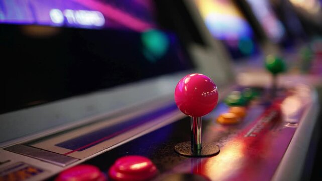 Vibrant Retro Arcade Machine with Joysticks and Buttons. Joystick on arcade video game machine.
