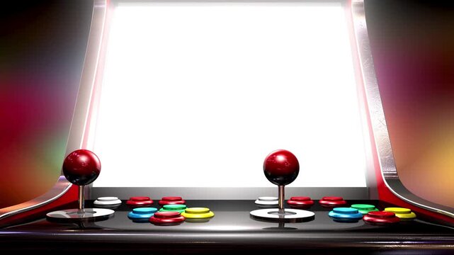 Vibrant Retro Arcade Machine with Joysticks and Buttons. Joystick on arcade video game machine.