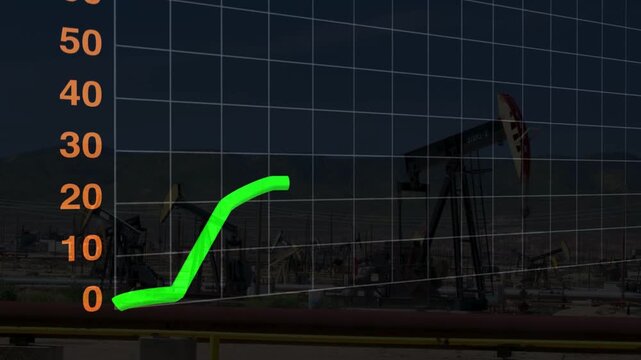 Global oil industry faces a downturn with pumpjacks and a declining stock market graph