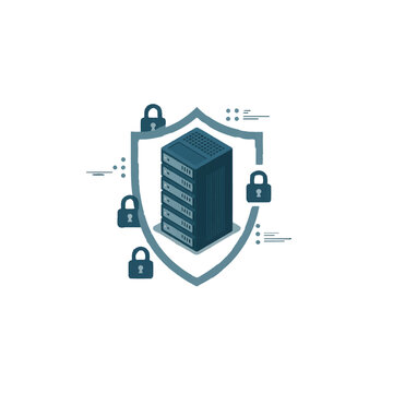 Secure data server protected by shield and locks for safe online storage