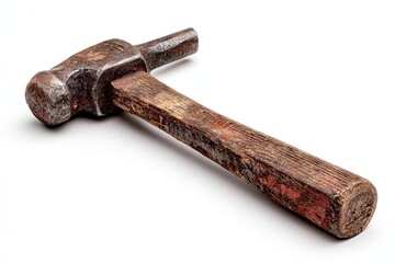 Rusty, aged hammer on white background