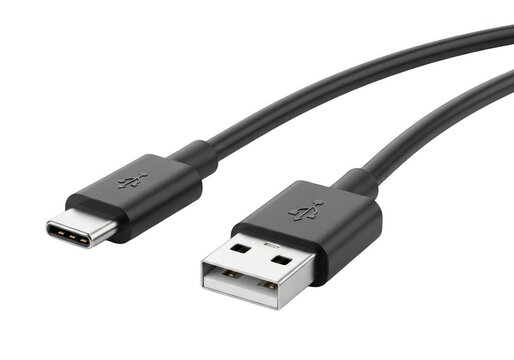 Usb c cable with usb a connector for data transfer and charging isolated on transparent background