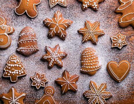 rustic gingerbread background with faint powdered sugar texture