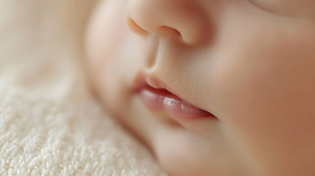 Closeup of a baby lips and nose while sleeping peacefully.