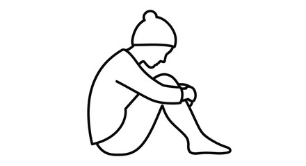 Simple line drawing of a person sitting and embracing their knees