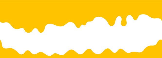 Yellow wavy melted border pattern. Vector melt wavy edge graphic element. Yellow wavy melted cheese style border isolated on white background. © Mariia