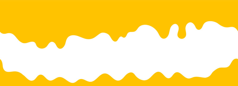 Yellow wavy melted border pattern. Vector melt wavy edge graphic element. Yellow wavy melted cheese style border isolated on white background.