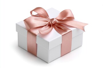 Obraz premium Square white gift box with blush pink ribbon (1)
