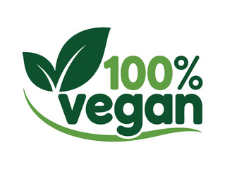 Fototapeta premium Vegan certification logo with green leaf and checkmark, plant-based eco label symbol for organic food packaging, healthy lifestyle branding, natural product badge, and environmentally friendly design