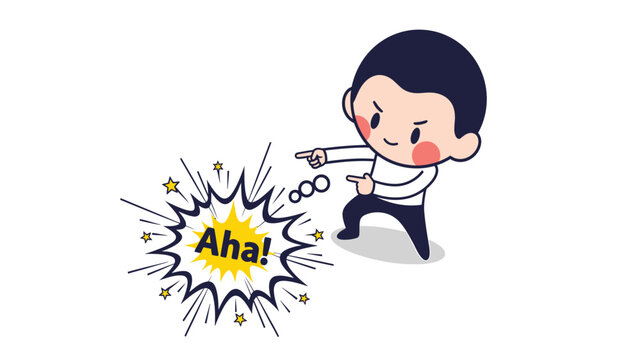 Aha! Moment Cartoon Character Pointing, Expressing Sudden Discovery, Realization, or Triumph