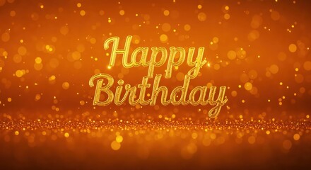 Naklejka premium Golden Happy Birthday: A vibrant, golden Happy Birthday text, adorned with sparkling confetti and a warm, inviting glow, celebrates another year of life.