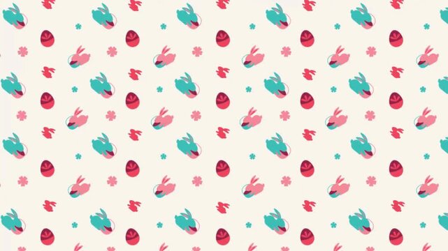 Whimsical Easter pattern with pink eggs and blue birds on a light cream background.