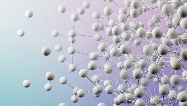 Molecular Network Illustration: A captivating 3D illustration of a molecular network, composed of interconnected spheres and lines.