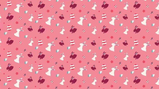 Bold magenta Easter pattern with white bunny silhouettes and stars for a modern holiday style.