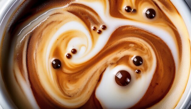 close up shot of a milk with coffee swirl contrast texture macro