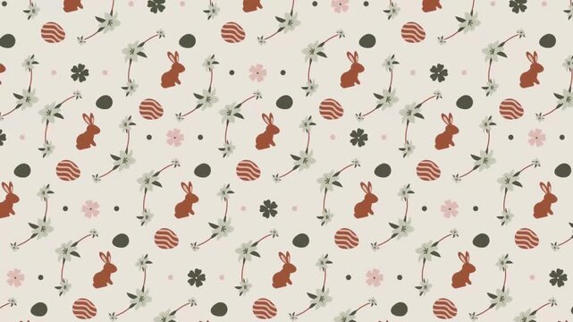 Vintage Easter pattern with brown bunnies and delicate floral branches on a cream background.