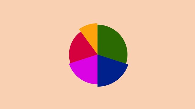 Pie graph animation pie chart with five distinct segments animates dynamically revealing data insights visually in a captivating way.
