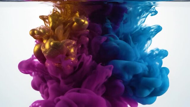 Purple ink beautifully dissolving and spreading in clear water