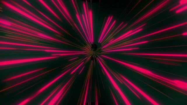 A vibrant video showcasing a mesmerizing explosion of pink and green lights against a dark background