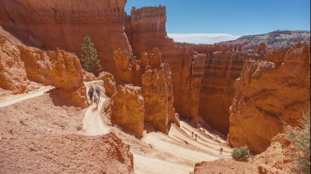 Time-lapse of hikers making their way down Bryce Canyon's Wall St switchbacks