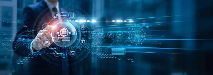 Data analyst touching website dashboard, web analytics tracking global user behavior, traffic patterns, conversion rates, performance metrics, SEO, data-driven strategy, marketing optimization.