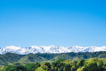 北アルプス　春　小川村