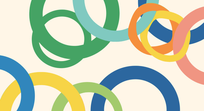 Abstract geometric pattern with vibrant, interlocking rings creating a dynamic and colorful vector background, ideal for modern graphic design and digital art projects