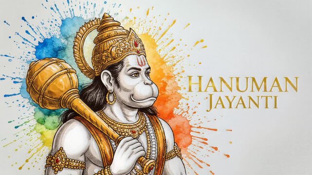 Hanuman jayanti illustration of Lord Hanuman with watercolor splashes