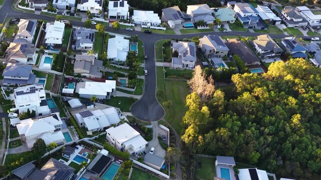 Aerial Drone View of Gold Coast Hinterland Residential Suburb at Sunset
