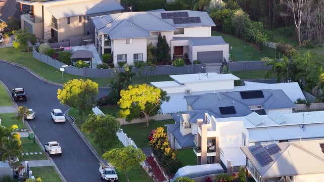 Aerial View of Suburban Housing in Gold Coast Hinterland at Sunset