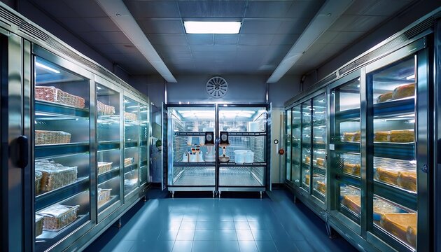cold storage room for food safety showcasing haccp standards with monitored temperature for proper food preservation concept of hygiene efficiency and quality control in food industry