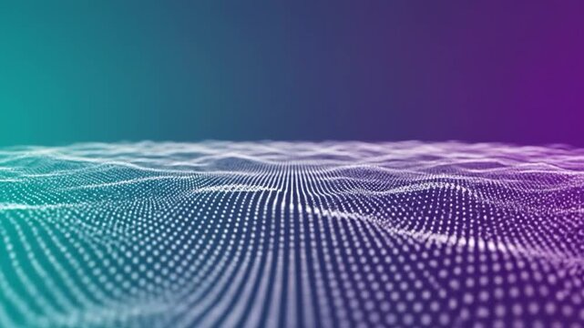 Abstract digital wave pattern of glowing dots moving across a gradient