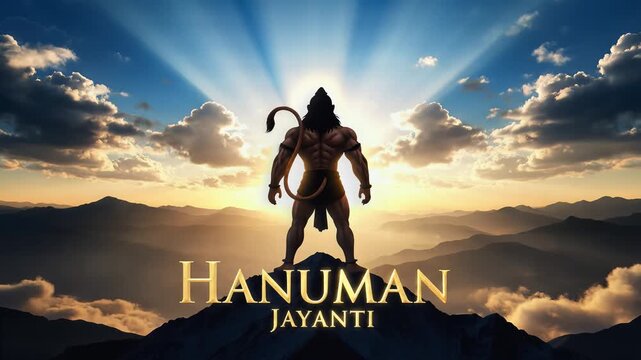 Hanuman jayanti silhouette of Lord Hanuman on mountain at sunrise