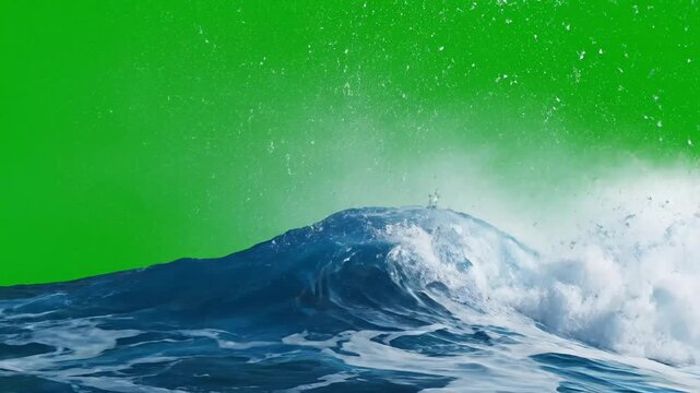 Crashing ocean wave splashes against a vibrant green screen in a dynamic corporate frame reveal animation