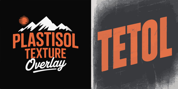 Plastisol texture overlay and tetol text effect for vintage t-shirt graphics and distressed apparel printing with grunge style