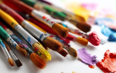 Obraz premium Artistic Tools with Colorful Paint and Brushes