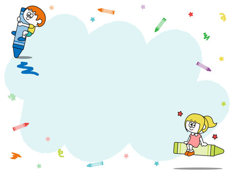 クレヨンと子どもの背景②（PNG）
