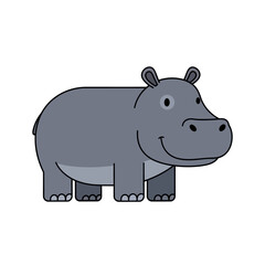 Obraz premium Cute Cartoon Hippo Character Standing Isolated on White Background, Simple Flat Design