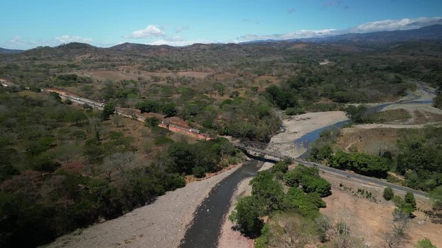 Aerial bridge over Guacimal River Costa Rica near Judas de Chomas on Route 1 pan american highway