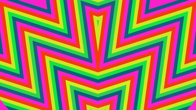 Dynamic colorful abstract pattern with zigzag lines creates an optical illusion effect.
