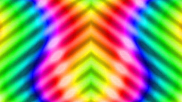 Vibrant rainbow colors pulsate in abstract symmetrical chevron patterns.