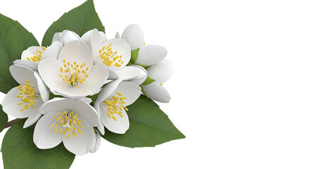 Fototapeta premium White Jasmine Flowers with Green Leaves