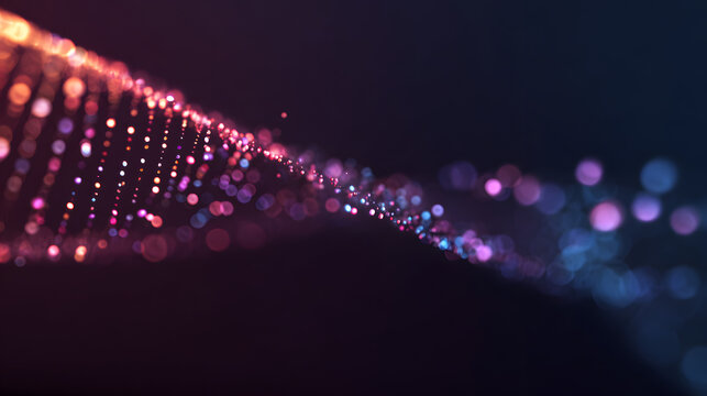 Abstract digital technology concept featuring glowing light trails and particle waves representing data connectivity