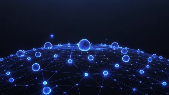 Abstract Digital Network of Glowing Spheres and Lines in Cosmic Space