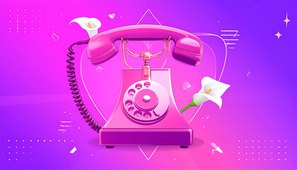 Retro Pink Rotary Phone with Calla Lilies