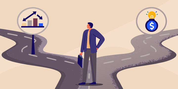 Man at a crossroads choosing between home and financial gain