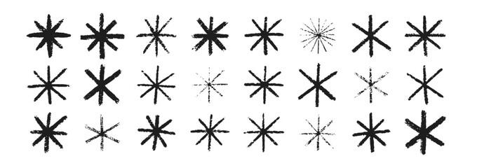 Crayon asterisk doodles with scribbled brush marks and pastel hues. Whimsical shooting elements. Vector illustration. © Arina